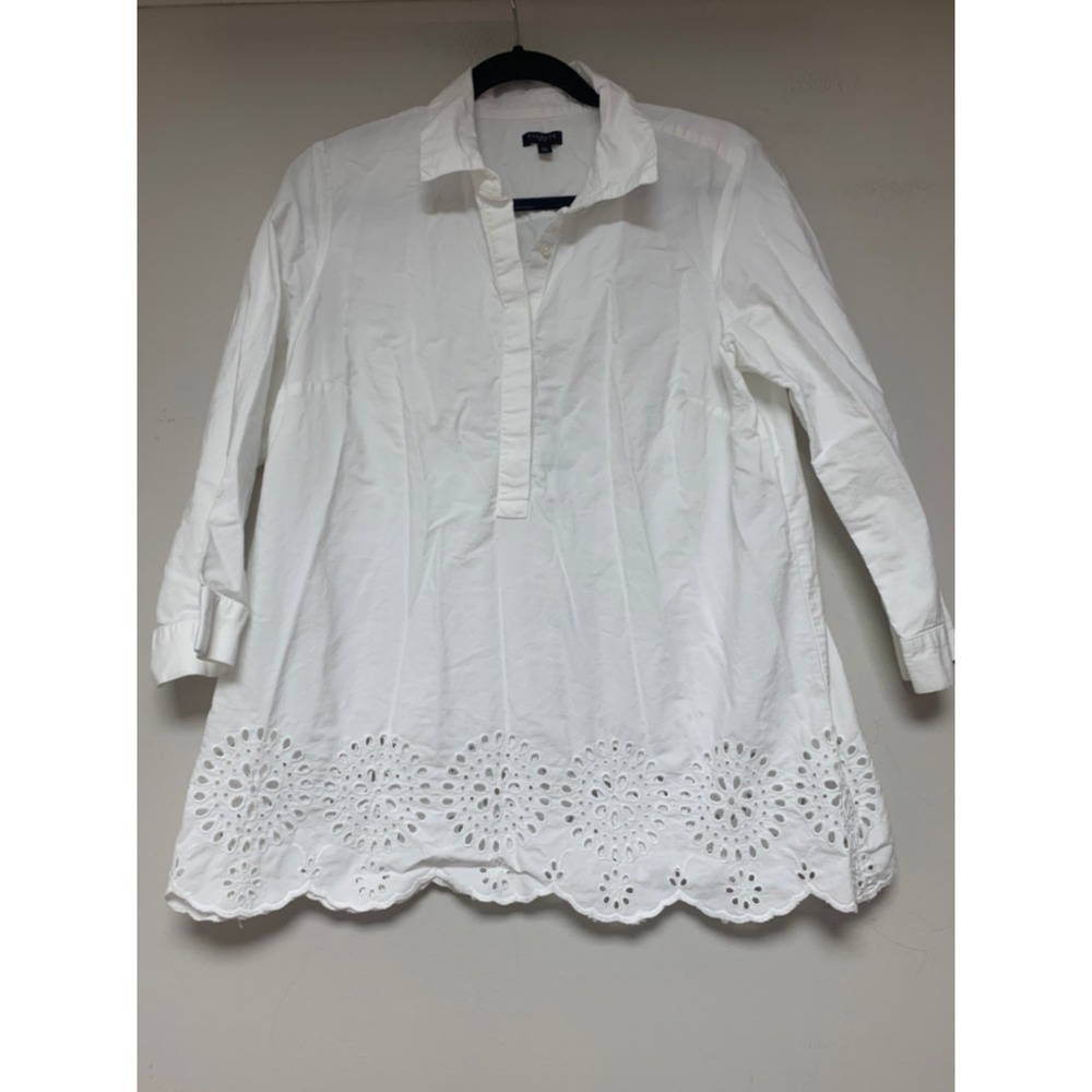 Talbots Tunic Women LP White Excellent Eyelet Lace Scalloped Hem Cotton‎ Blouse